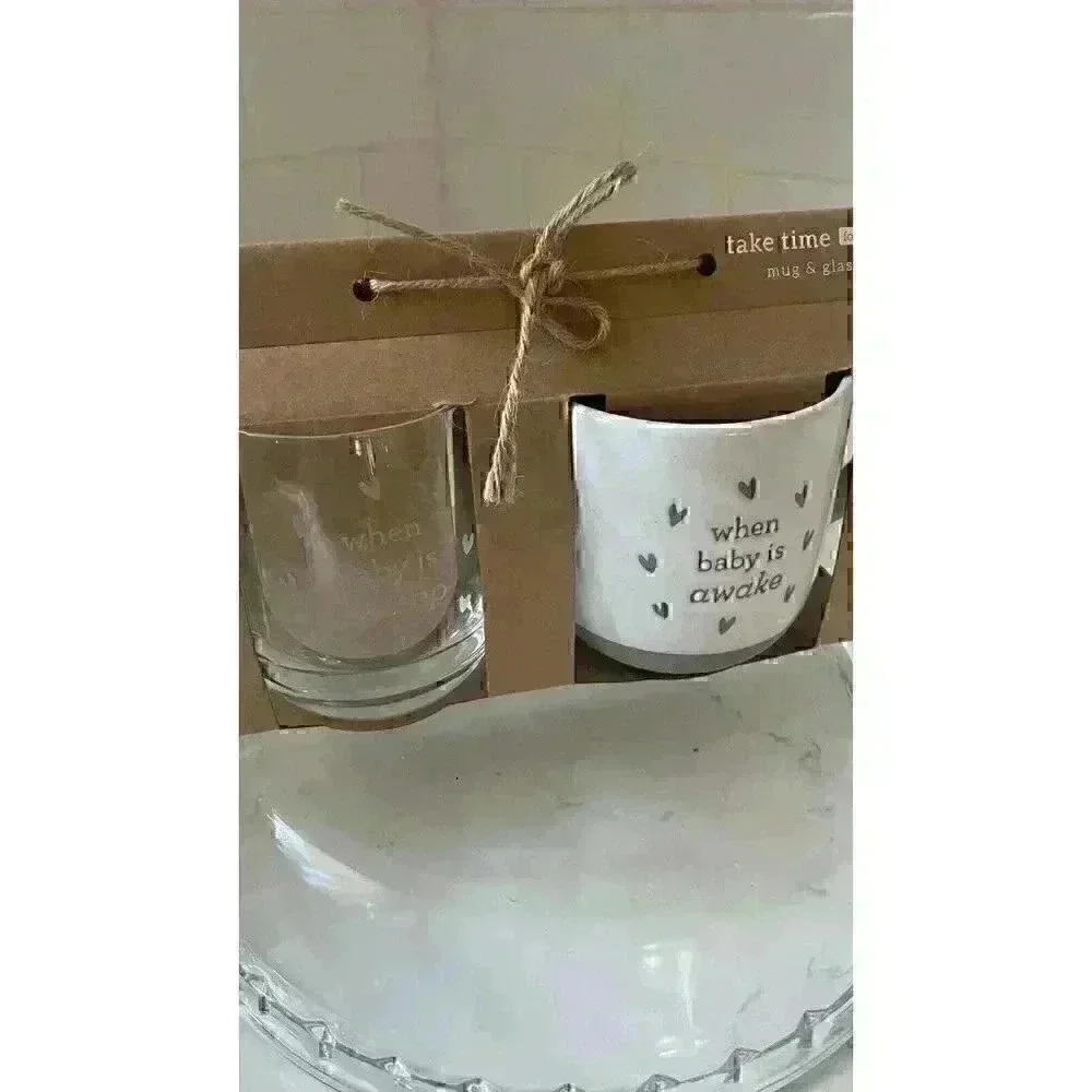 DEMDACO When Baby Sleeps Tan Rose 16 Ounce Coffee Cup Mug and Wineglass Set of 2